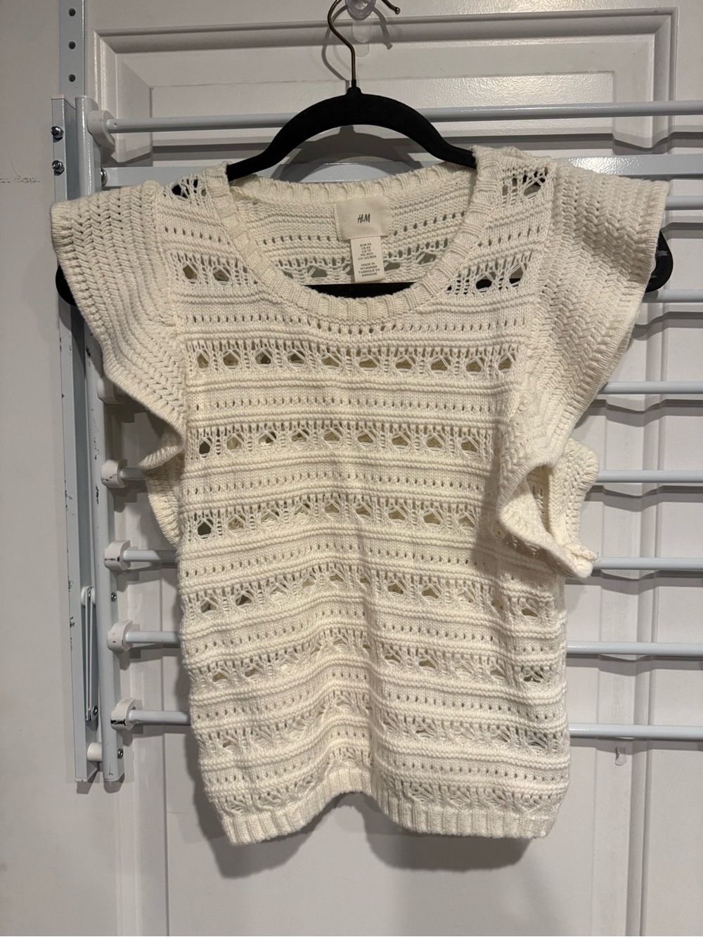 H&M Cream Open-Knit Flutter Sleeve Sweater Top